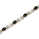 10K White Gold Oval Mystic Topaz and Diamond Bracelet