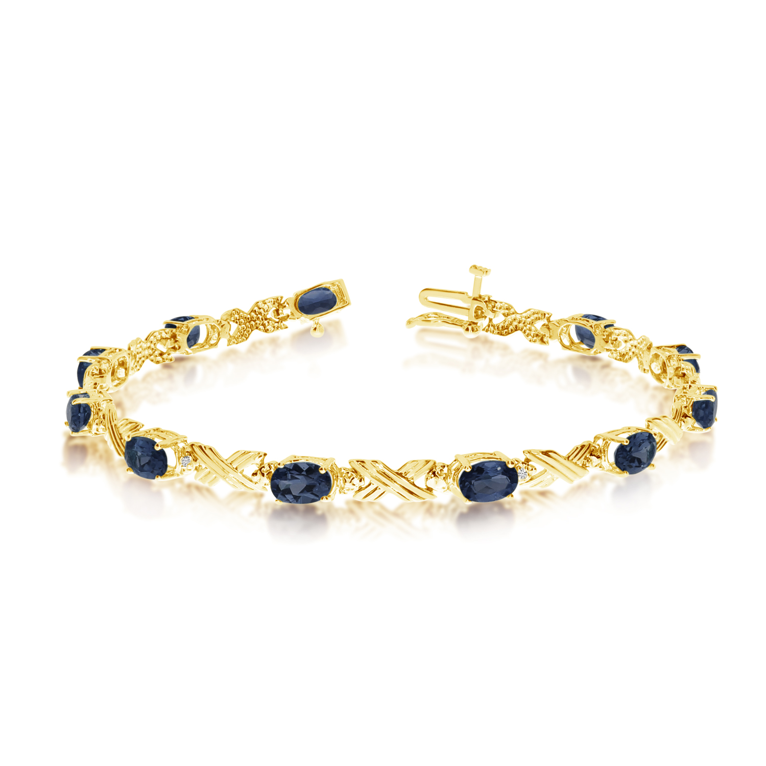 14K Yellow Gold Oval Sapphire and Diamond Bracelet