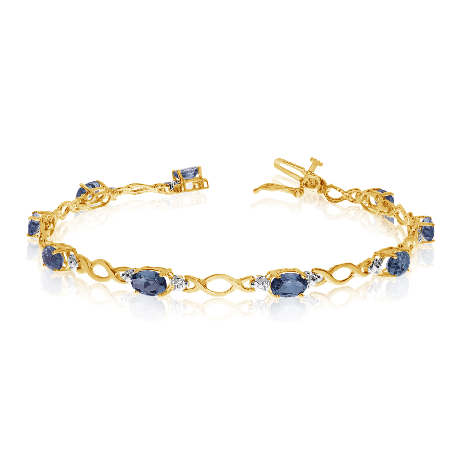 10K Yellow Gold Oval Sapphire and Diamond Bracelet