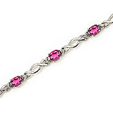 10K White Gold Oval Pink Topaz and Diamond Bracelet