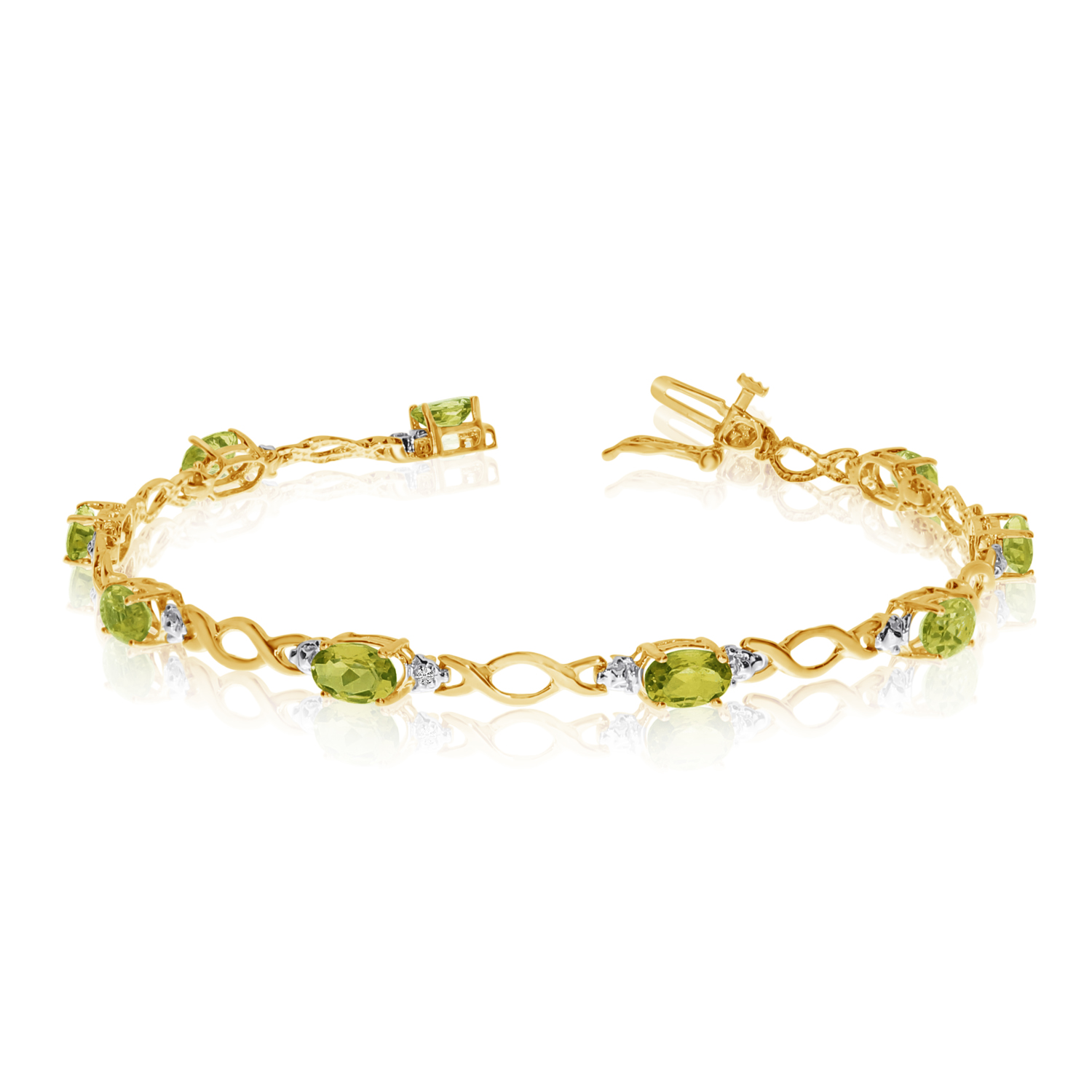 14K Yellow Gold Oval Peridot and Diamond Bracelet