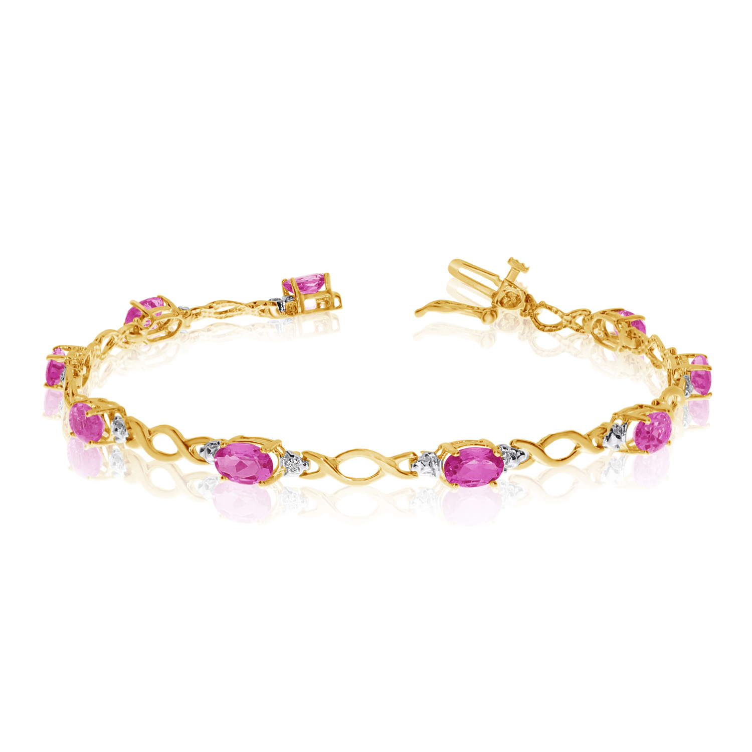 14K Yellow Gold Oval Pink Topaz and Diamond Bracelet