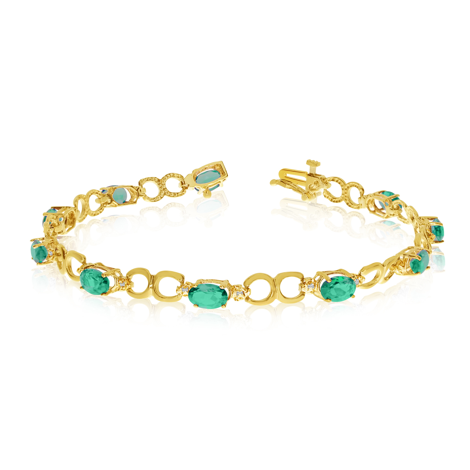 10K Yellow Gold Oval Emerald and Diamond Bracelet