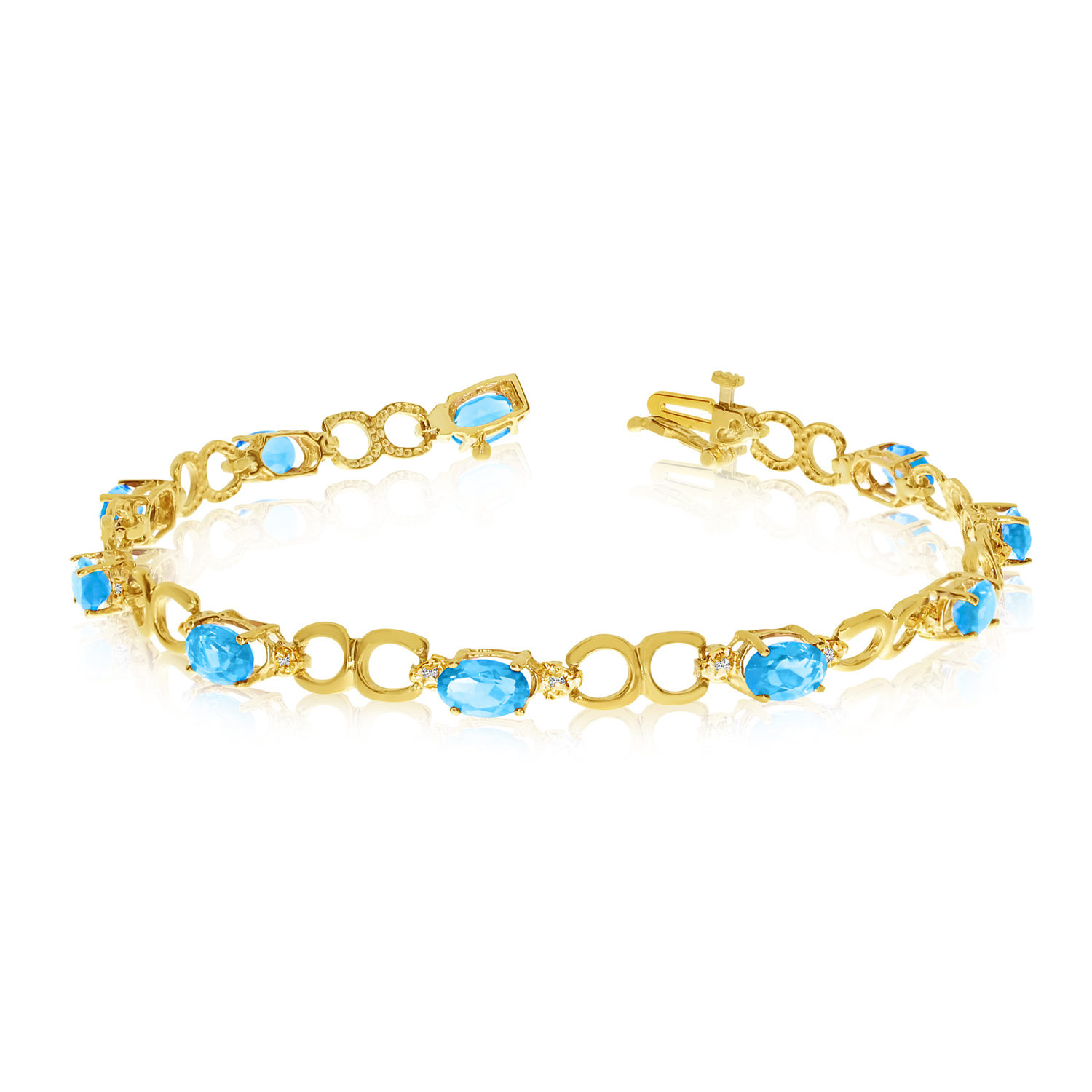14K Yellow Gold Oval Blue Topaz and Diamond Bracelet