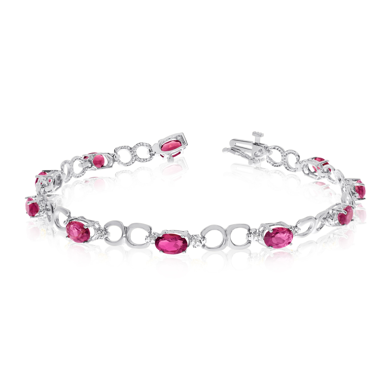 14K White Gold Oval Ruby and Diamond Bracelet