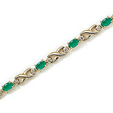 14K Yellow Gold Oval Emerald and Diamond Bracelet