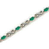 14K White Gold Oval Emerald and Diamond Bracelet
