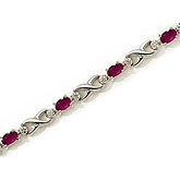 14K White Gold Oval Ruby and Diamond Bracelet