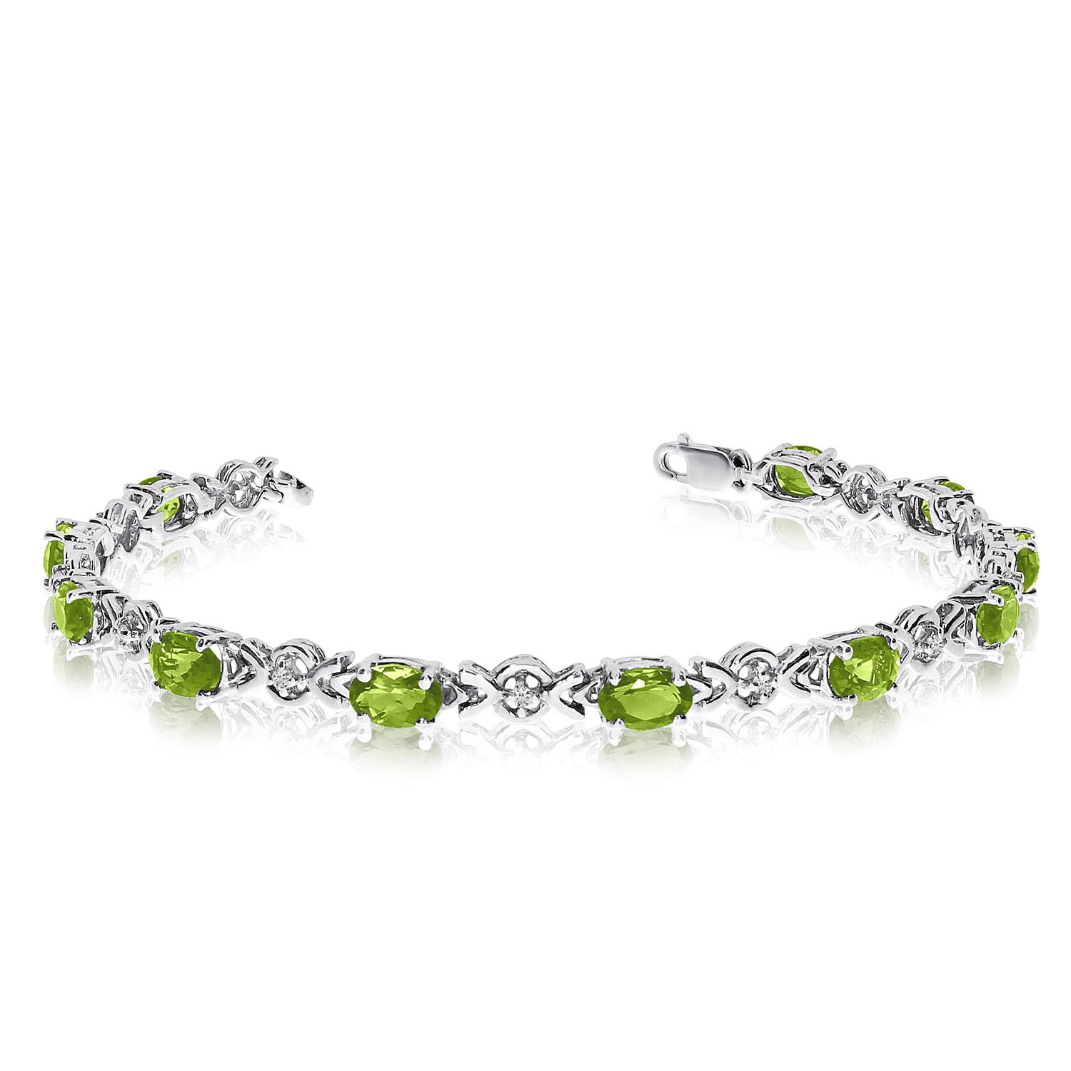 10K White Gold Oval Peridot and Diamond Bracelet