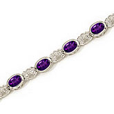 14K White Gold Oval Amethyst and Diamond Bracelet
