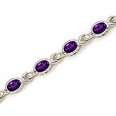 10K White Gold Oval Amethyst and Diamond Bracelet