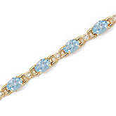 14K Yellow Gold Oval Aquamarine and Diamond Bracelet