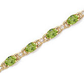 14K Yellow Gold Oval Peridot and Diamond Bracelet