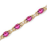 14K Yellow Gold Oval Pink Topaz and Diamond Bracelet