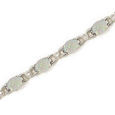 14K White Gold Oval Opal and Diamond Bracelet