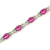14K White Gold Oval Pink Topaz and Diamond Bracelet