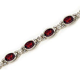 14K White Gold Oval Garnet and Diamond Bracelet