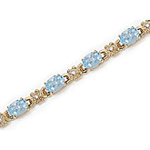 14K Yellow Gold Oval Aquamarine and Diamond Bracelet