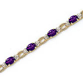 14K Yellow Gold Oval Amethyst and Diamond Bracelet