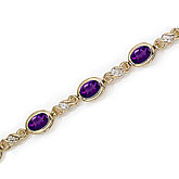 14K Yellow Gold Oval Amethyst and Diamond Bracelet