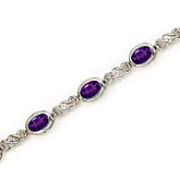 14K White Gold Oval Amethyst and Diamond Bracelet