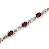 14K White Gold Oval Garnet and Diamond Bracelet