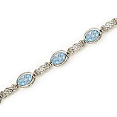 14K White Gold Oval Aquamarine and Diamond Bracelet