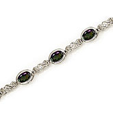 14K White Gold Oval Mystic Topaz and Diamond Bracelet