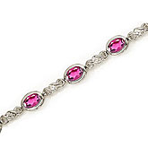 14K White Gold Oval Pink Topaz and Diamond Bracelet