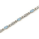 14K White Gold Oval Aquamarine and Diamond Bracelet