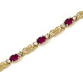 14K Yellow Gold Oval Ruby and Diamond Bracelet