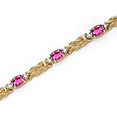 14K Yellow Gold Oval Pink Topaz and Diamond Bracelet