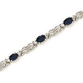 14K White Gold Oval Sapphire and Diamond Bracelet