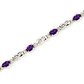 14K White Gold Oval Amethyst and Diamond Bracelet