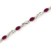 14K White Gold Oval Ruby and Diamond Bracelet