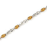 14K White Gold Oval Citrine and Diamond Bracelet
