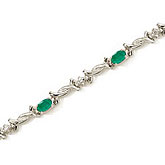 14K White Gold Oval Emerald and Diamond Bracelet