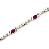 14K White Gold Oval Ruby and Diamond Bracelet