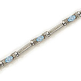 10K White Gold Oval Aquamarine and Diamond Bracelet