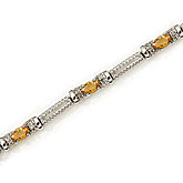 10K White Gold Oval Citrine and Diamond Bracelet