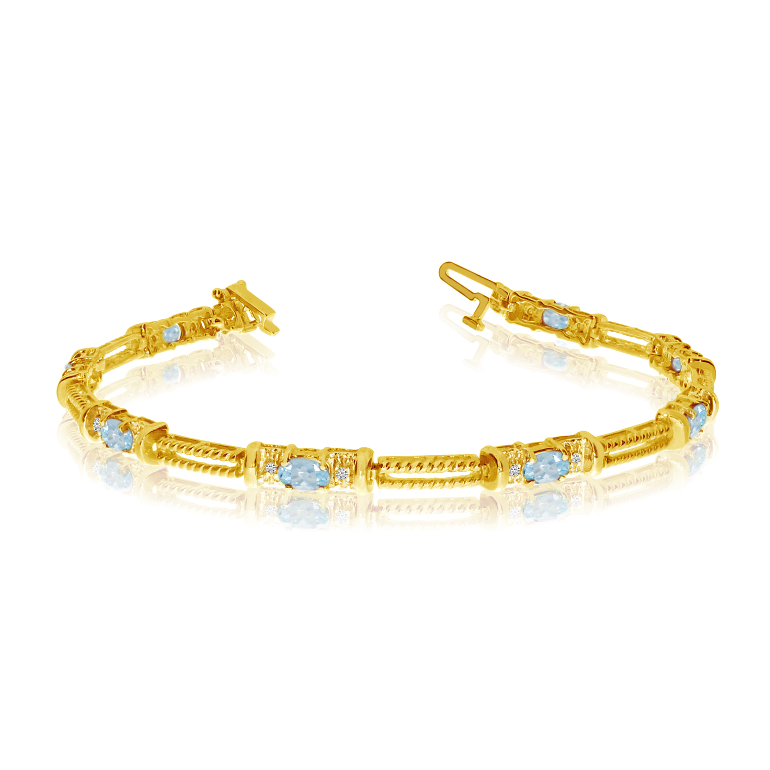 14K Yellow Gold Oval Aquamarine and Diamond Bracelet