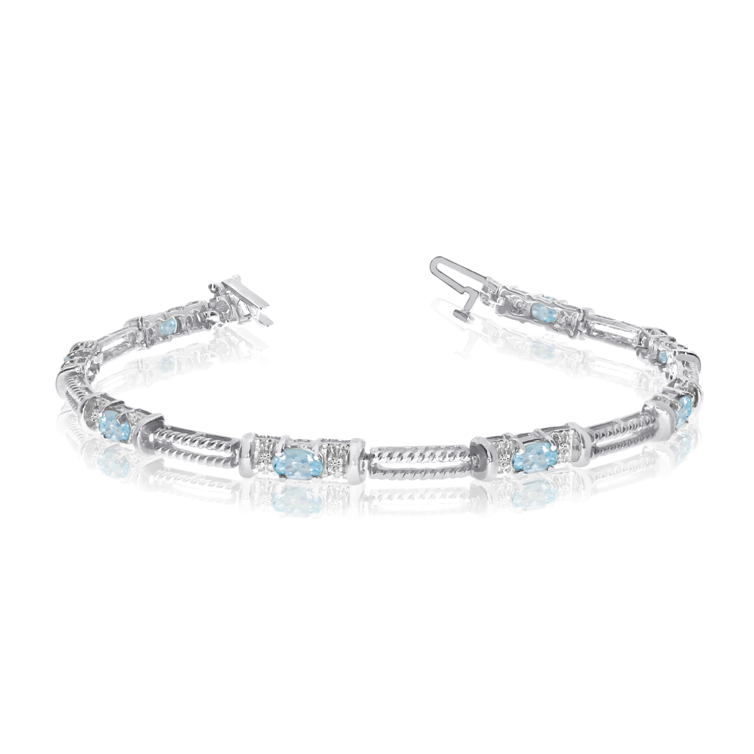 14K White Gold Oval Aquamarine and Diamond Bracelet