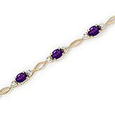 14K Yellow Gold Oval Amethyst and Diamond Bracelet