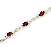14K White Gold Oval Garnet and Diamond Bracelet