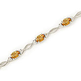 14K White Gold Oval Citrine and Diamond Bracelet