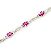 14K White Gold Oval Pink Topaz and Diamond Bracelet