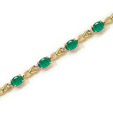 14K Yellow Gold Oval Emerald and Diamond Bracelet