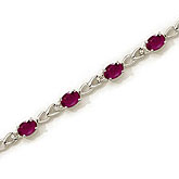 14K White Gold Oval Ruby and Diamond Bracelet