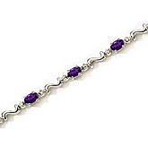 14K White Gold Oval Amethyst and Diamond Bracelet