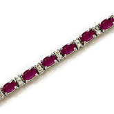 14K White Gold Oval Ruby and Diamond Bracelet